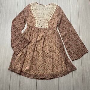 Miss Me Women's Brown & Pink Floral & Lace Cottagecore Mini Dress Size Small